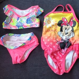 3 Suit Lot 18 month-2T Swimsuit Summer Girls Minnie Mouse One and two Piece